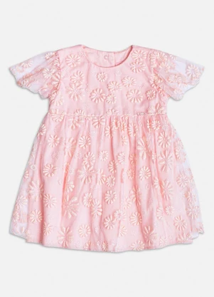 Momi - Vestido Rosa de Tule Floral Bordado Rosa - MOMI