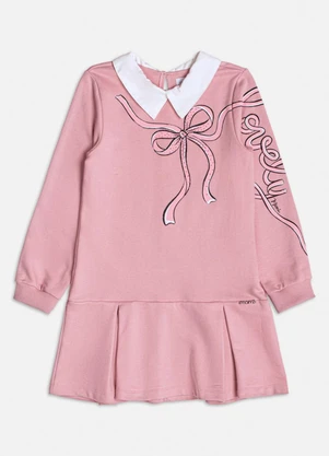 Momi - Vestido Rosa em Moletom com Golinha Rosa - MOMI