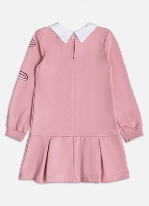Momi - Vestido Rosa em Moletom com Golinha Rosa - MOMI