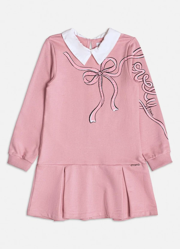 Momi - Vestido Rosa em Moletom com Golinha Rosa