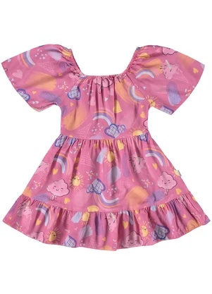 Malwee Kids - Vestido Rosa Escuro Arco-Íris Marias - MALWEE KIDS