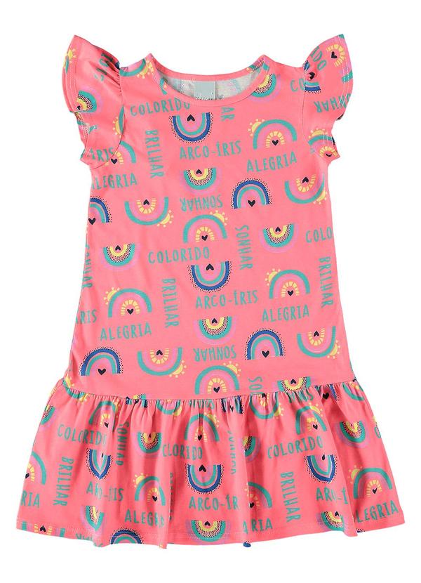 Malwee Kids - Vestido Rosa Evasê Arco-Íris Menina