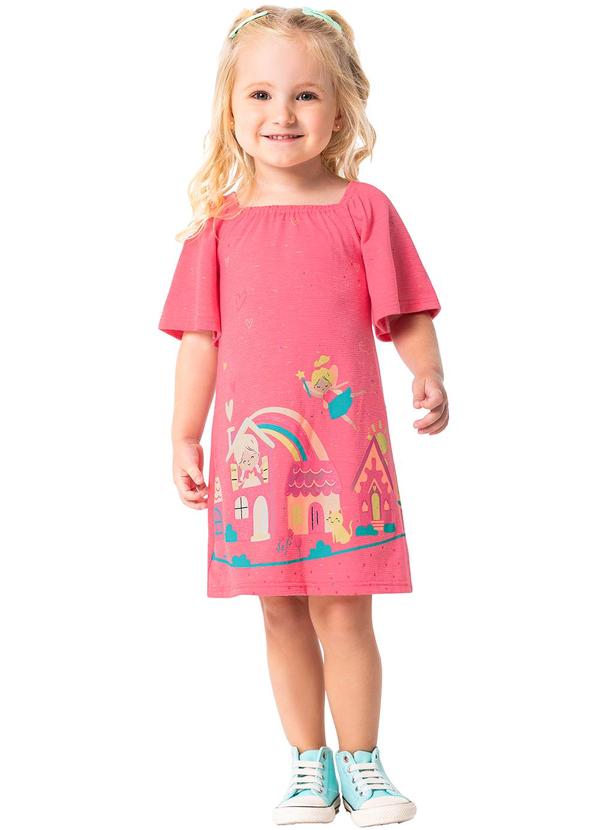 Malwee Kids - Vestido Rosa Evasê Encantado em Botonê
