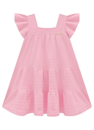 Carinhoso - Vestido Rosa Evasê Texturizado - CARINHOSO