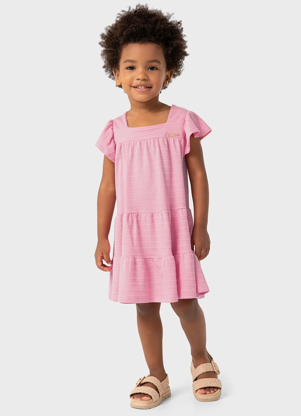 Carinhoso - Vestido Rosa Evasê Texturizado 1