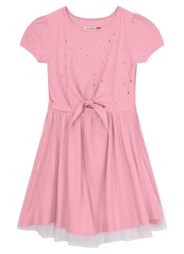 Carinhoso - Vestido Rosa Godê com Tule e Lantejoulas Menina