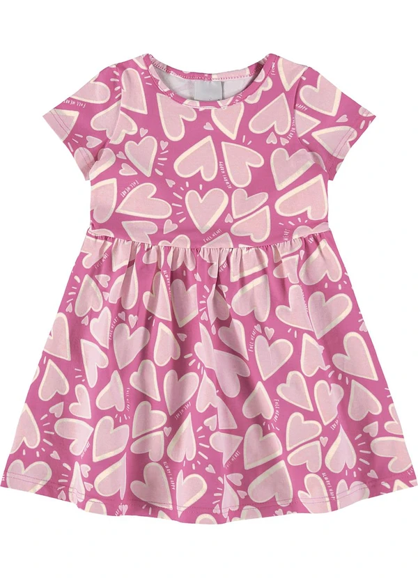 Malwee Kids - Vestido Rosa Godê Corações em Cotton