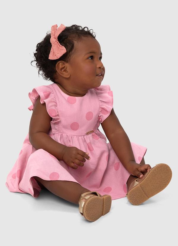 Carinhoso - Vestido Rosa Godê Poá com Calcinha Menina