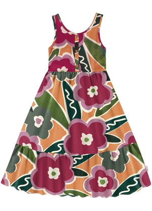Malwee Kids - Vestido Rosa Magenta Mídi Floral - MALWEE KIDS