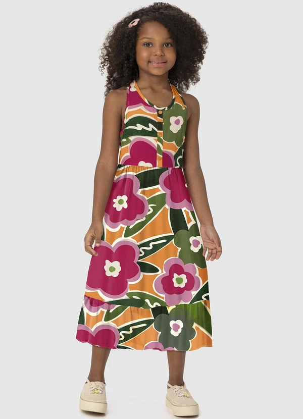 Malwee Kids - Vestido Rosa Magenta Mídi Floral