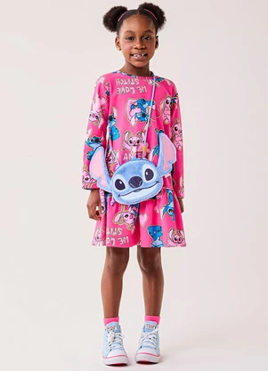 Bimbi - Vestido Rosa Manga Longa do Stitch Disney Rosa - BIMBI