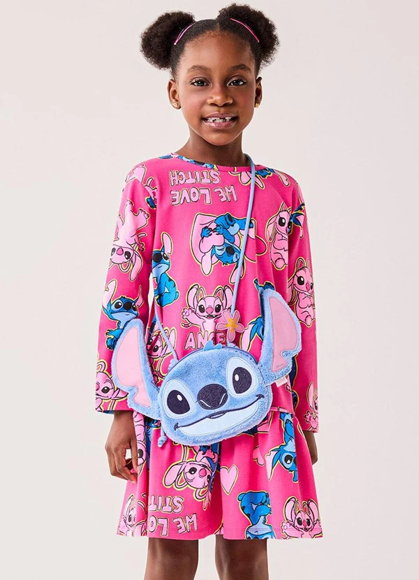 Bimbi - Vestido Rosa Manga Longa do Stitch Disney Rosa