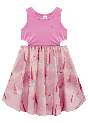 Carinhoso - Vestido Rosa Veleiros com Vazado - CARINHOSO