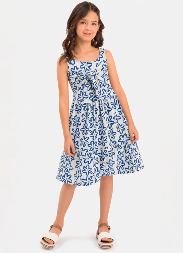 Duduka - Vestido Rotativo Flores com Amarração Bege