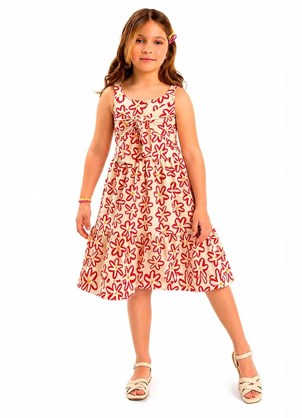 Duduka - Vestido Rotativo Flores com Amarração Bege