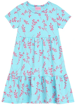 Duduka - Vestido Rotativo Folhas com Recortes Marias Azul - DUDUKA