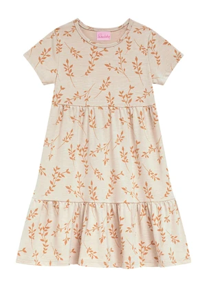Duduka - Vestido Rotativo Folhas com Recortes Marias Bege - DUDUKA