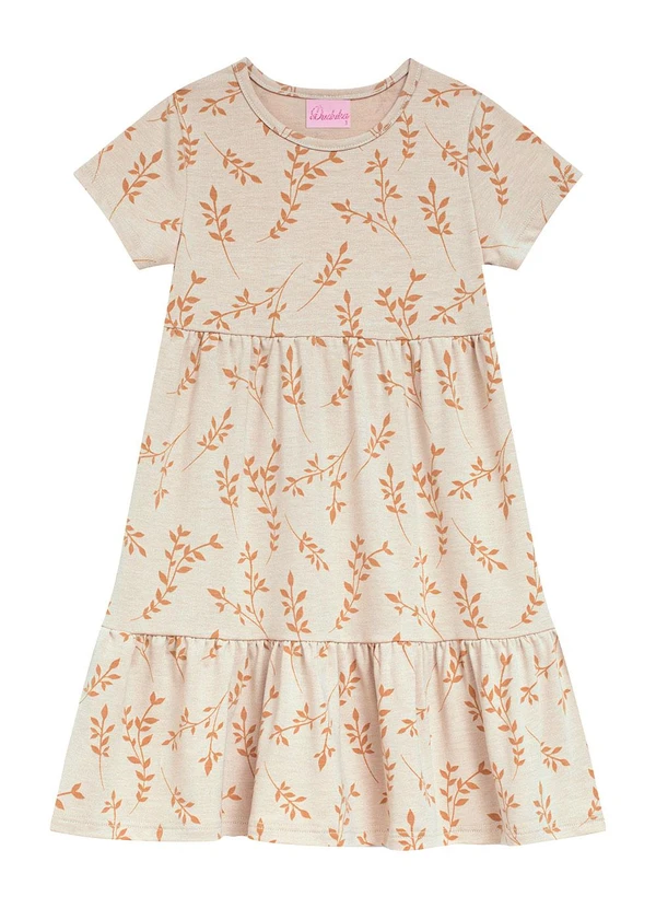 Duduka - Vestido Rotativo Folhas com Recortes Marias Bege