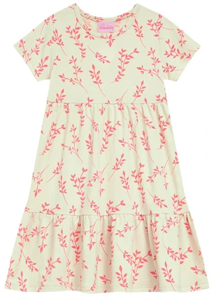 Duduka - Vestido Rotativo Folhas com Recortes Marias Bege - DUDUKA