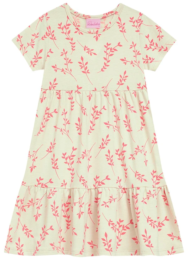 Duduka - Vestido Rotativo Folhas com Recortes Marias Bege