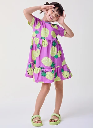 Bimbi - Vestido Roxo com Fruit Print de Abacaxis Roxo - BIMBI