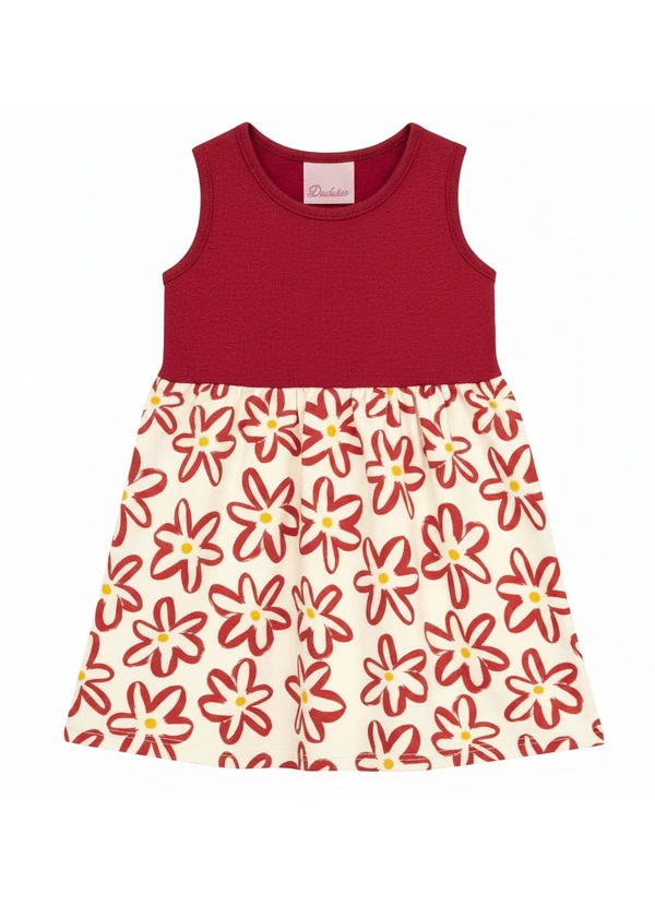 Duduka - Vestido Saia Estampa Rotativa Flores Vermelho
