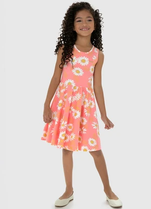 Carinhoso - Vestido Salmão Margaridas Evasê Transpassado - CARINHOSO