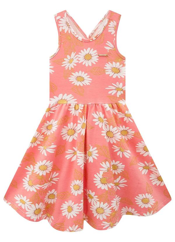 Carinhoso - Vestido Salmão Margaridas Evasê Transpassado 2