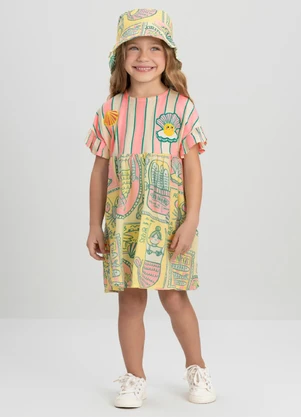 Vestido Sereia Infantil em Cotton Três e Já Rosa - TRÊS E JÁ