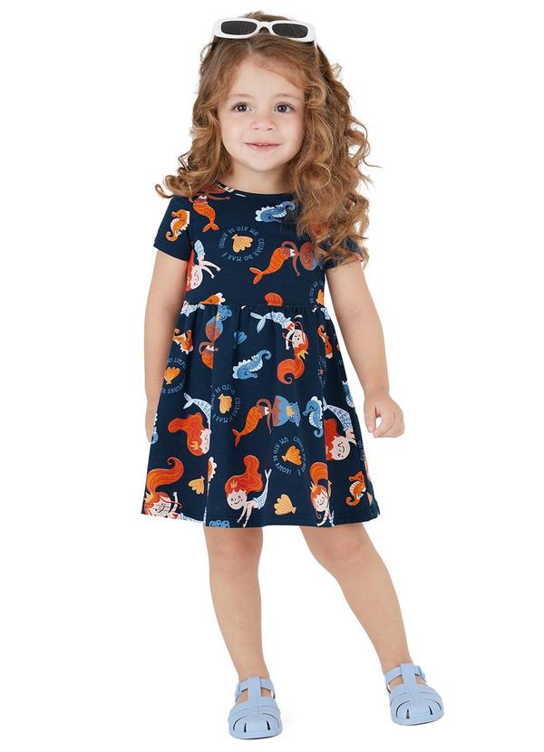 Malwee Kids - Vestido Sereias Godê em Cotton Azul Marinho