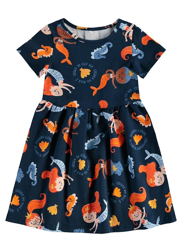 Malwee Kids - Vestido Sereias Godê em Cotton Azul Marinho 2