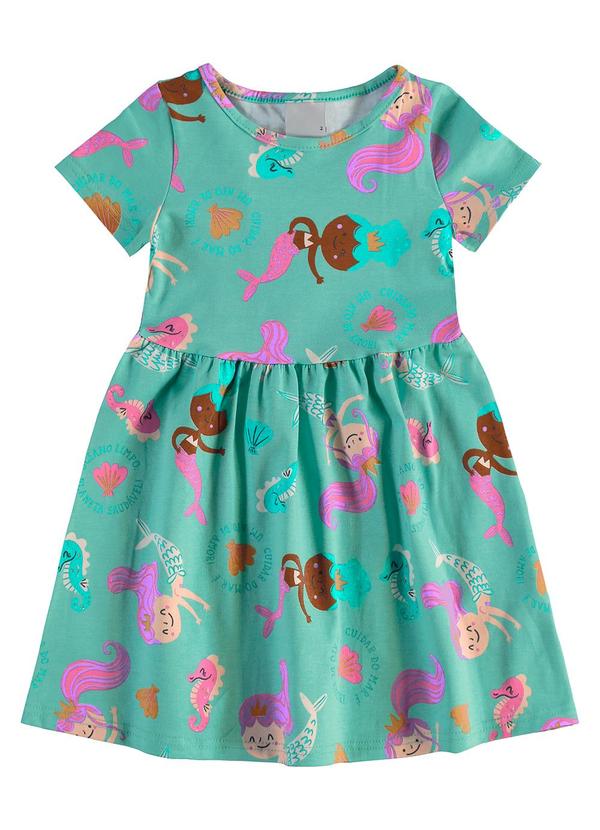 Malwee Kids - Vestido Sereias Godê em Cotton Azul Turquesa