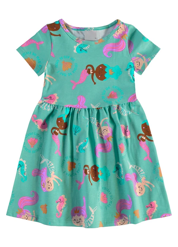 Malwee Kids - Vestido Sereias Godê em Cotton Azul Turquesa