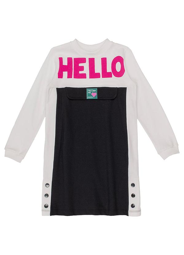 Momi - Vestido T-Dress Manga Longa Estampa Hello Preto