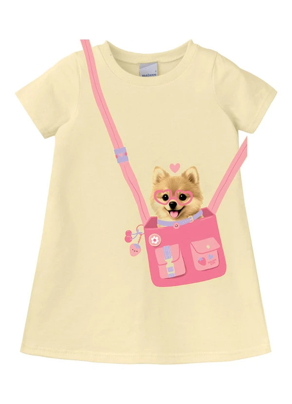 Malwee Kids - Vestido T-Shirt Cachorrinho com Amarelo Claro
