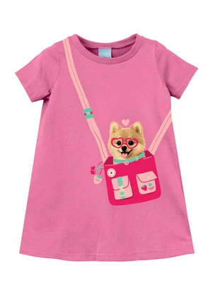 Malwee Kids - Vestido T-Shirt Cachorrinho com Bolsinha Rosa - MALWEE KIDS