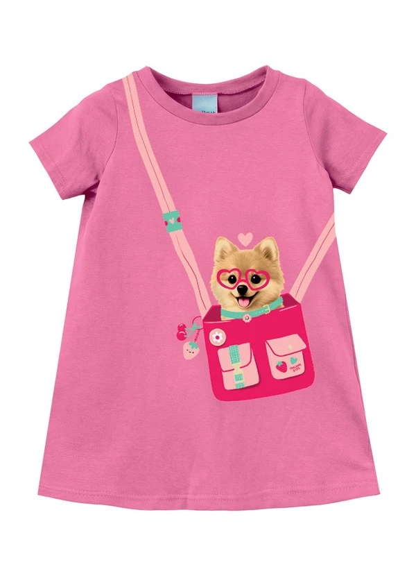 Malwee Kids - Vestido T-Shirt Cachorrinho com Bolsinha Rosa