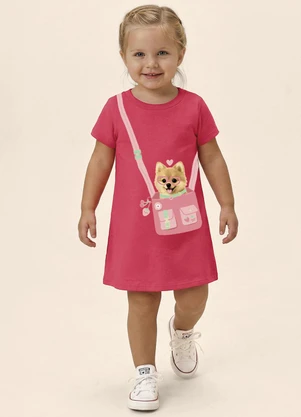 Malwee Kids - Vestido T-Shirt Cachorrinho com Bolsinha Rosa - MALWEE KIDS