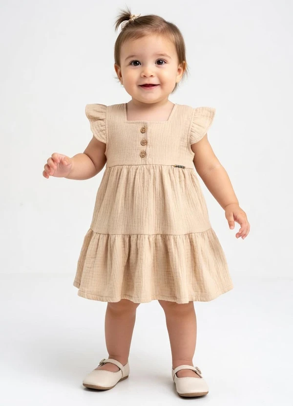 Pulla Bulla - Vestido Tecido Crepe Bege
