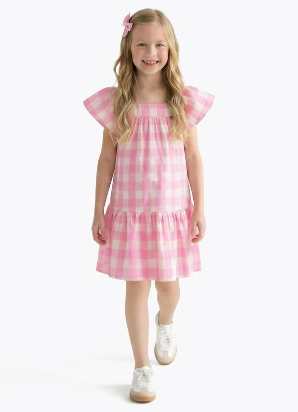 Pulla Bulla - Vestido Tecido Fio Tinto e Meia Malha Rosa