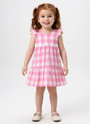 Pulla Bulla - Vestido Tecido Fio Tinto e Meia Malha Rosa - PULLA BULLA
