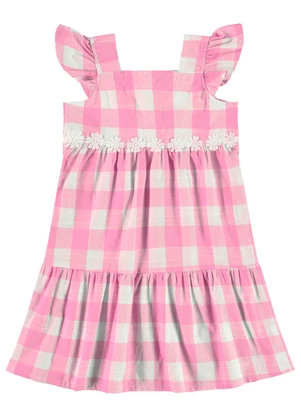Pulla Bulla - Vestido Tecido Fio Tinto e Meia Malha Rosa - PULLA BULLA