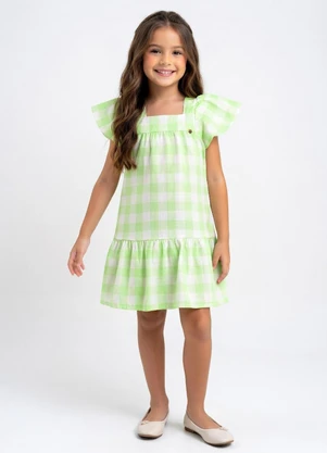 Pulla Bulla - Vestido Tecido Fio Tinto e Meia Malha Verde - PULLA BULLA