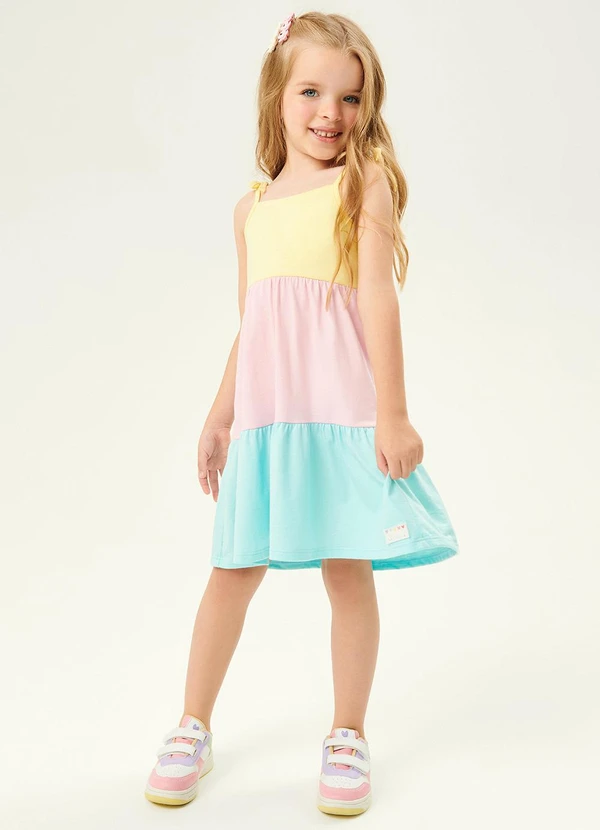 Abrange - Vestido Três Marias Amarelo, Rosa Multicores