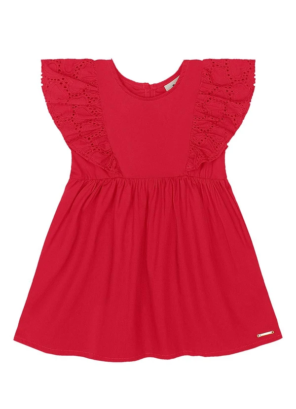 Quimby - Vestido Tricoline Babado Vermelho 2