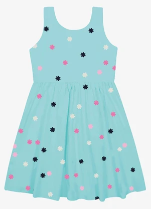 Trick Nick - Vestido Tricoline Bordado Florzinhas Azul - TRICK NICK