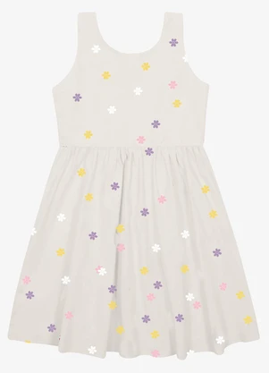 Trick Nick - Vestido Tricoline Bordado Florzinhas Bege - TRICK NICK
