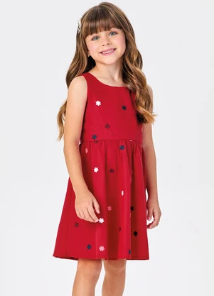 Trick Nick - Vestido Tricoline Bordado Florzinhas Vermelho - TRICK NICK