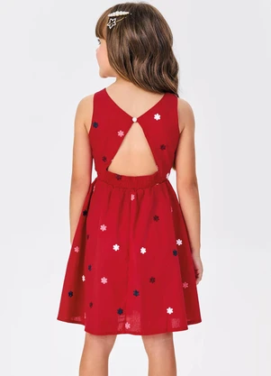 Trick Nick - Vestido Tricoline Bordado Florzinhas Vermelho - TRICK NICK