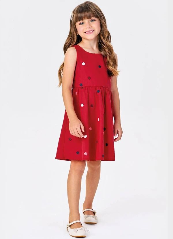 Trick Nick - Vestido Tricoline Bordado Florzinhas Vermelho 3